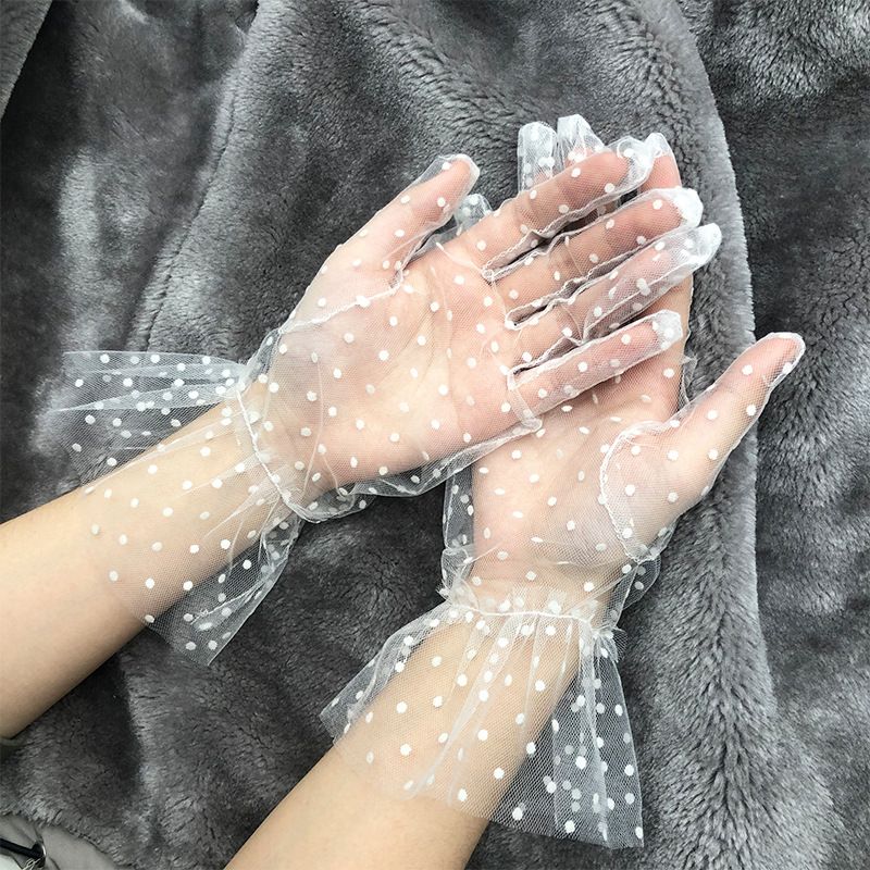Sommer für Frauen Sonnenschutz gefleckte Radbekleidung kurze dünne Mesh Spitze Hochzeit Handschuhe_voghion.com