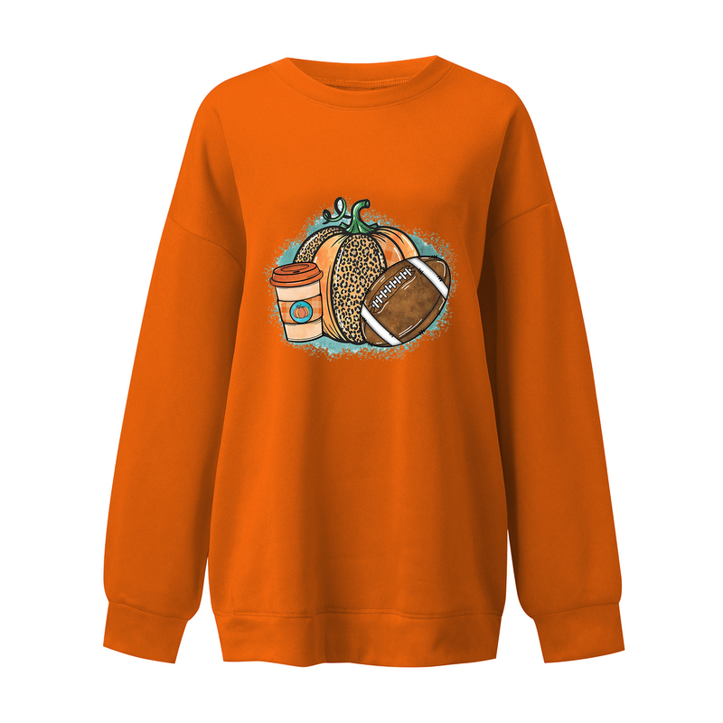 Christmas Women's clothing New velvet off-shoulder sweatshirt Thanksgiving pumpkin print off-shoulder round neck sweatshirt long-sleeved T-shirt_voghion.com