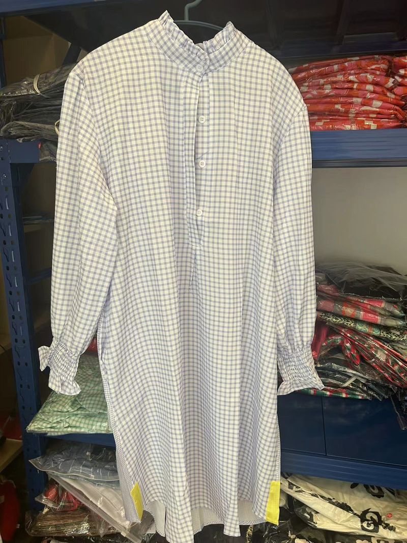 Loose 2025 Spring New Plaid Half-Open Collar Women's Long Sleeve Dress Shirt_voghion.com
