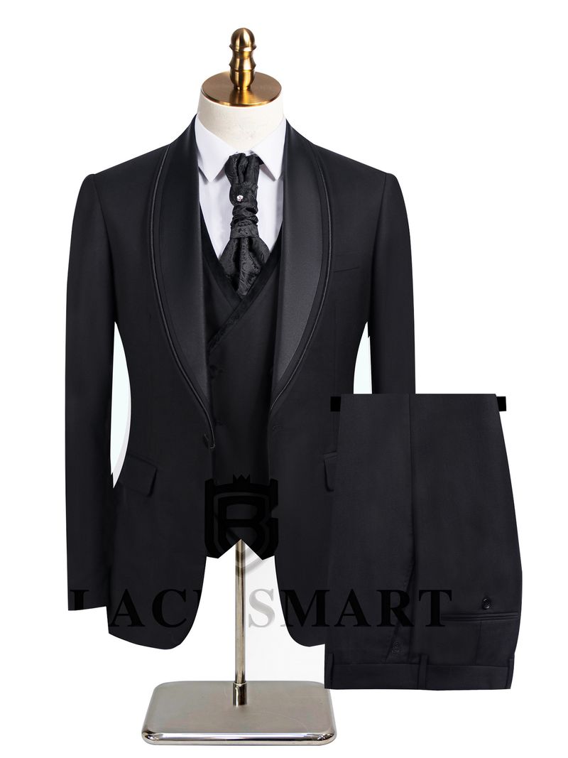 CT 【Plus Size】Men's Green Lapel Host Wedding Suit Groomsman Three-Piece Set_voghion.com