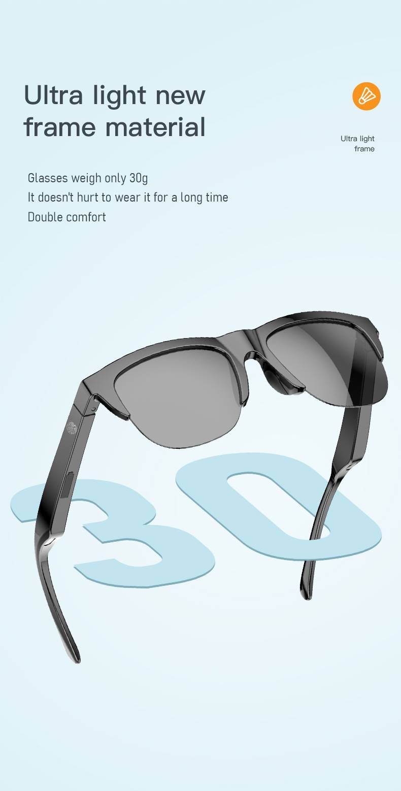 Óculos de sol Bluetooth sem fio inteligentes Fone de ouvido, controle de voz e microfone e alto-falantes Touch, óculos de sol UV para homens e mulheres_voghion.com