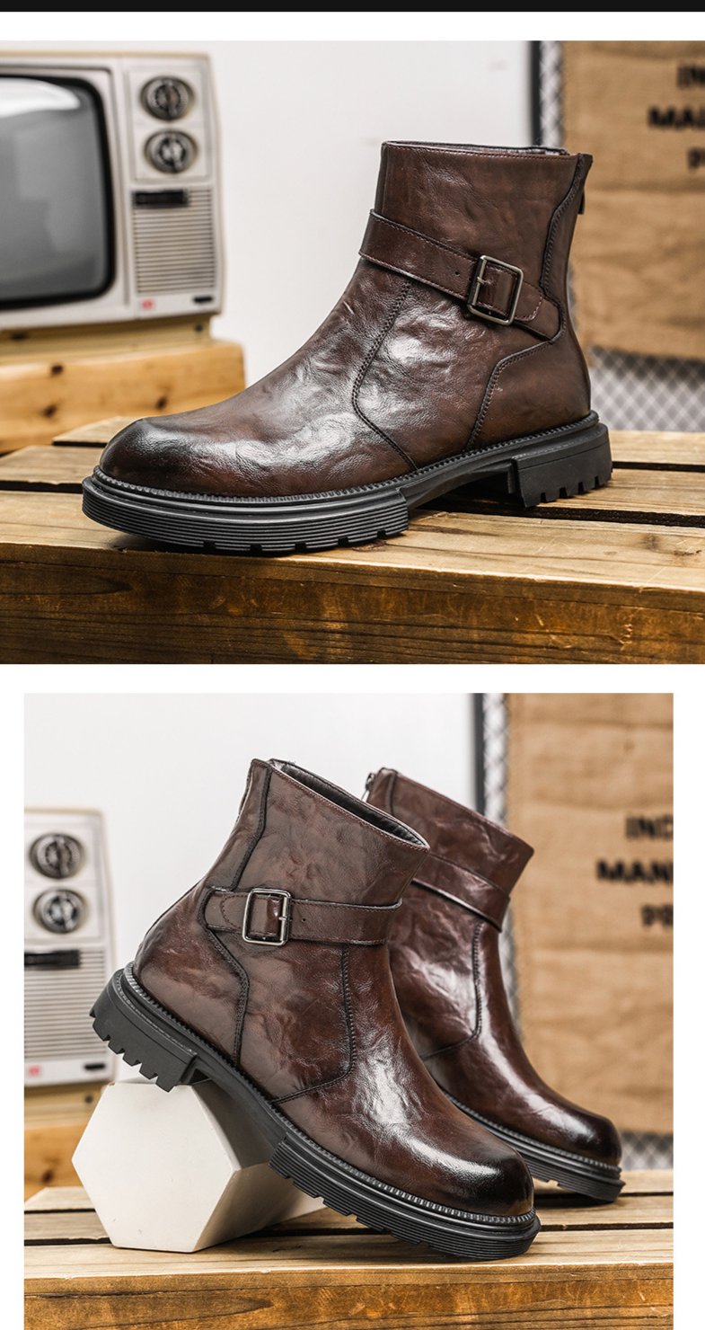 Casual heavy-soled work boots Autumn and winter fashion high-top leather boots retro all round head_voghion.com