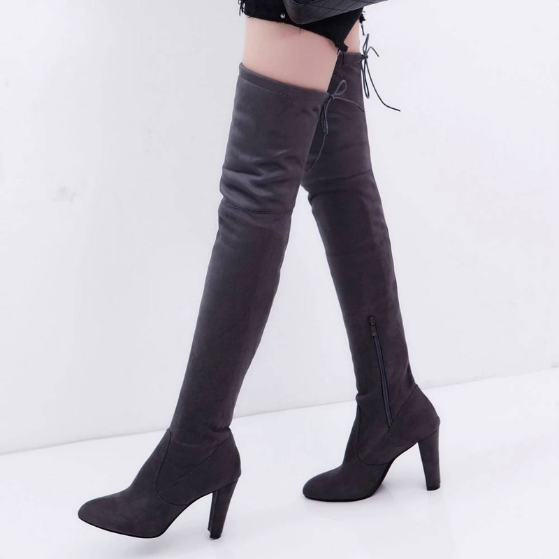 Fashion Over The Knee Women Boots Stretch Fabrics High Heel Slip On Shoes Pointed Toe Woman Long Boots Size Plus Size S015_voghion.com