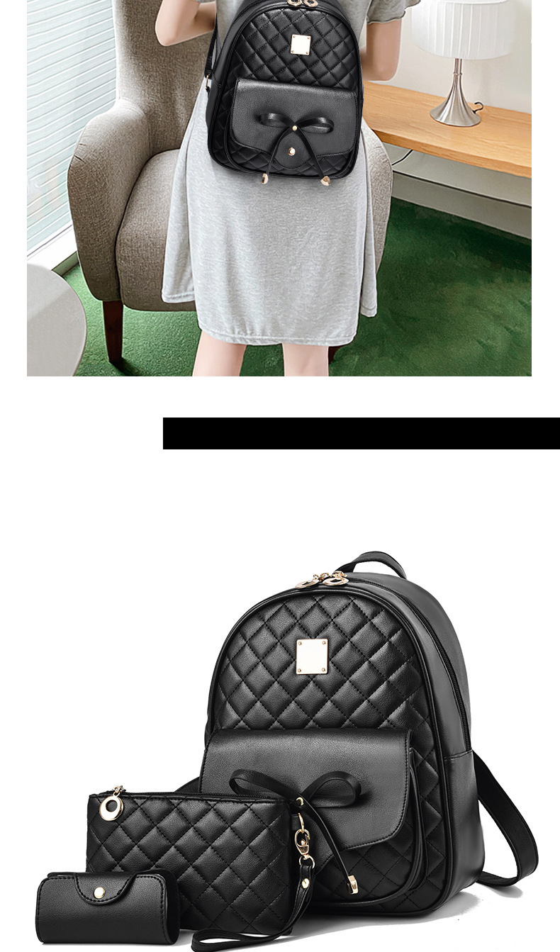 Backpack Set For Women Bow Backpack Trend Son Mother Diamond Check Backpack Three-piece Set_voghion.com