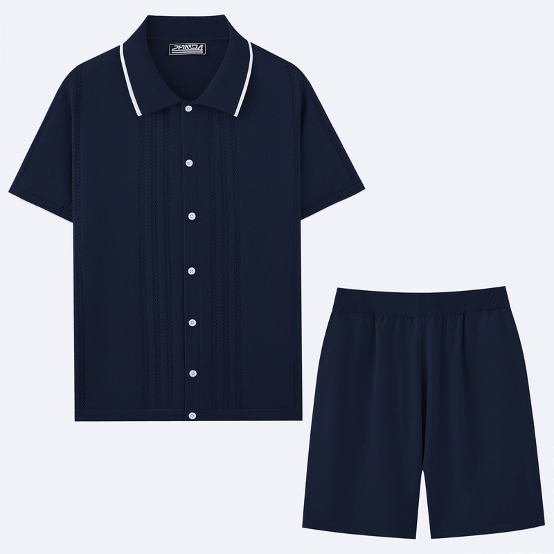 Îmbrăcăminte pentru bărbați Pulover casual Costum din două piese Costum polo tricotat din mătase rece_voghion.com