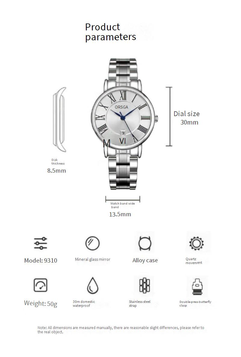 Orologi da donna Oshiga, orologio da donna semplice con cinturino in acciaio massiccio, calendario, design romano, orologio al quarzo da donna_voghion.com