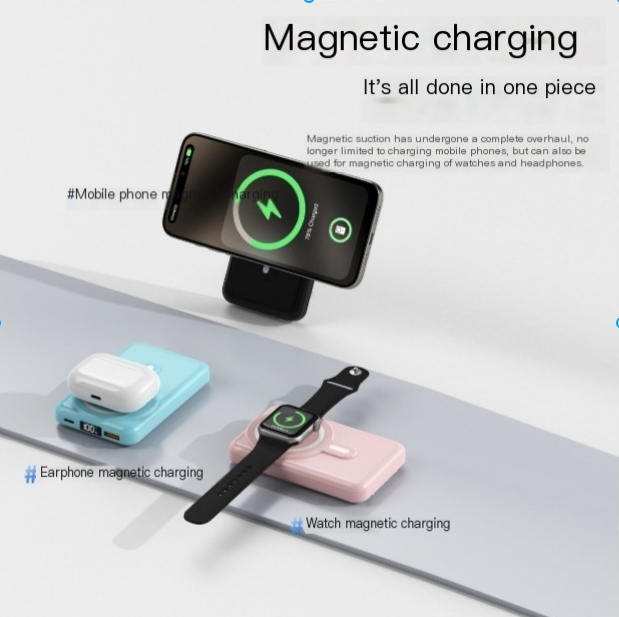 New Power Bank With Lightweight Metal Phone Holder And 10000mAh Large Capacity Wireless Power Bank With Cable_voghion.com