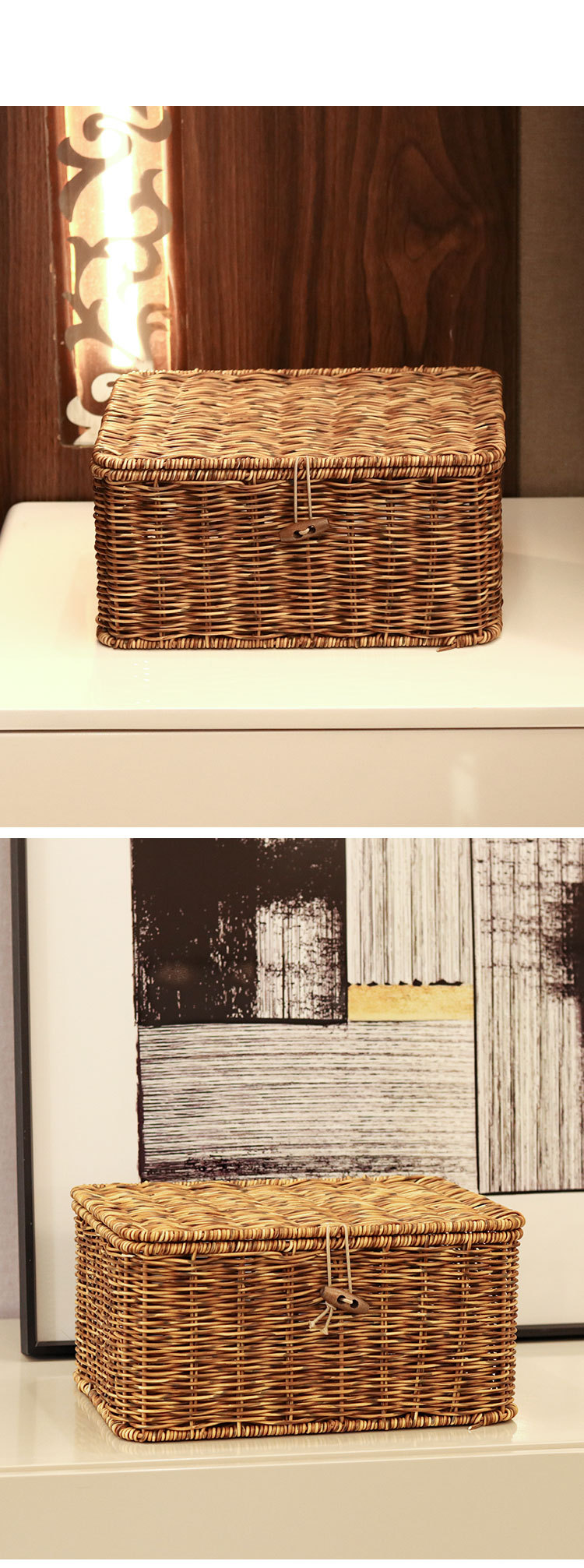 Scatola portaoggetti intrecciata a mano in rattan color pepe con telaio in ferro rinforzato, scatola portaoggetti per imballaggio regalo_voghion.com