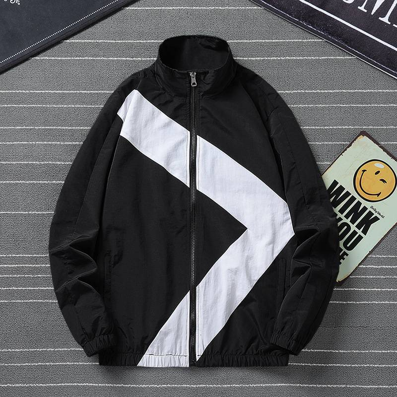 Giacca casual da uomo con cappuccio e blocchi di colore - Giacca a vento leggera con collo alto per primavera e autunno_voghion.com