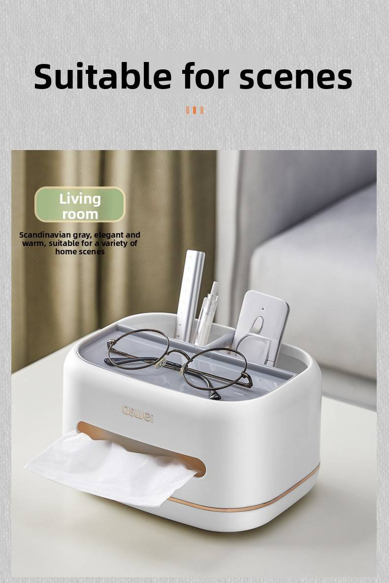 Hochwertige Mehrzweck-Taschentuchbox – Eleganter Schreibtisch-Organizer für Zuhause, Büro und Auto, für Taschentücher und kleine Utensilien (Luxusweiß/Luxusgrau)_voghion.com