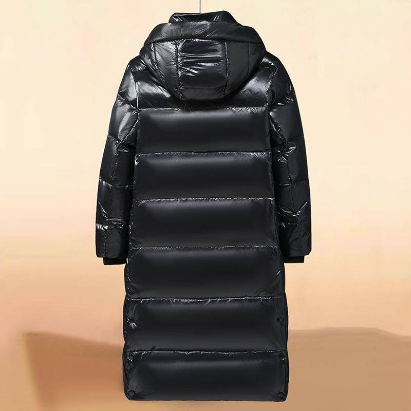 Lange Daunenjacke für Herren und Damen – 600FP weiße Entenfedern, wasserdichter Wintermantel mit glänzender Oberfläche (Schwarz, S-3XL, )_voghion.com