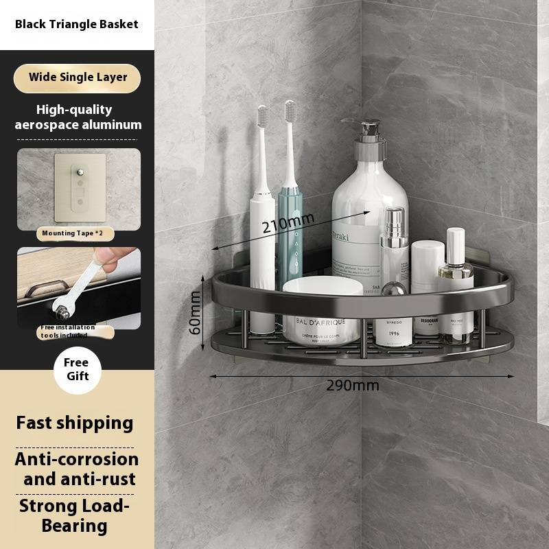 Stabiles Badezimmer-Eckregal ohne Bohren – platzsparender Organizer zur Wandmontage für Dusche, Toilette und Waschbecken_voghion.com