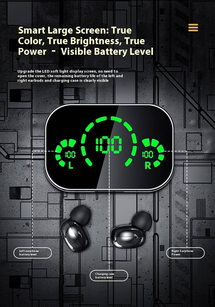 Wireless Bluetooth Earbuds With Mirror Display, 8H Playtime, IPX4 Waterproof, Bluetooth 5.2, Stereo Sound, Lightweight & Comfortable For Workout_voghion.com