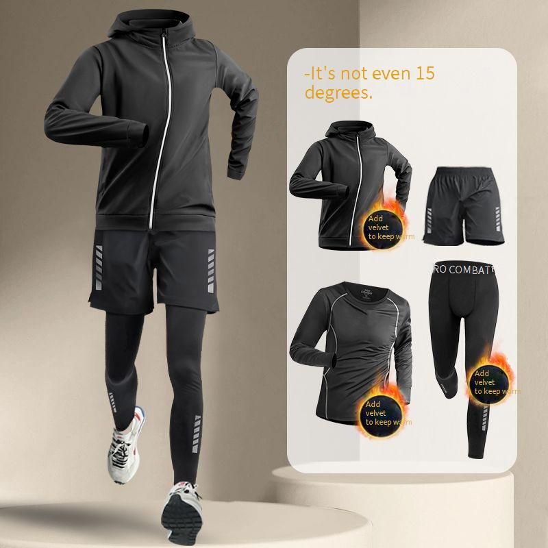 Completo da corsa invernale da uomo, foderato in pile, termico, da palestra, ad asciugatura rapida, per jogging e calcio_voghion.com