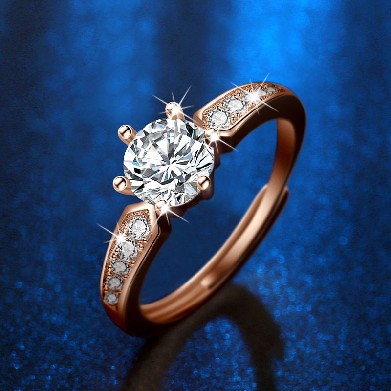 Mossanit-Diamantring für Frauen – Koreanischer Stil, Sechs-Zinken-Fassung, Diamant-Imitat-Ring, Paarring – Offenes Band, Ehering, minimalistischer Ring_voghion.com