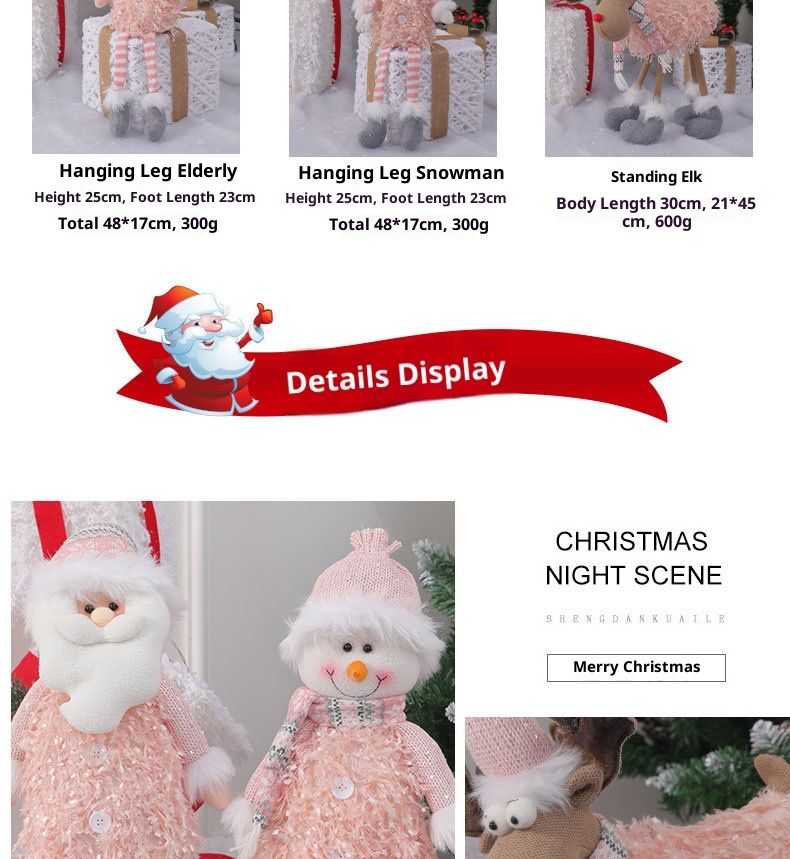 Pink Christmas Decorations Set - Fabric Santa Claus, Snowman, Reindeer Dolls For Tree, Window Display & Home Decor_voghion.com