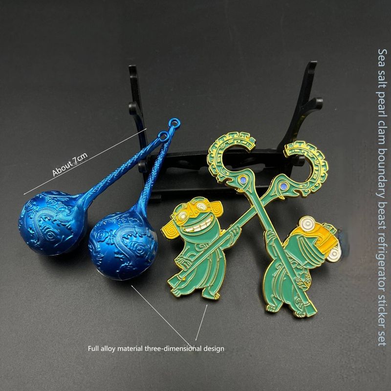 Nezha erobert das Meer – Ao Bings Perlenmuschel-Schlüsselanhänger & Waffenreplik, Sammlerstück aus Zinklegierung (7 cm/12 cm/34 cm, Ozeanblau)_voghion.com