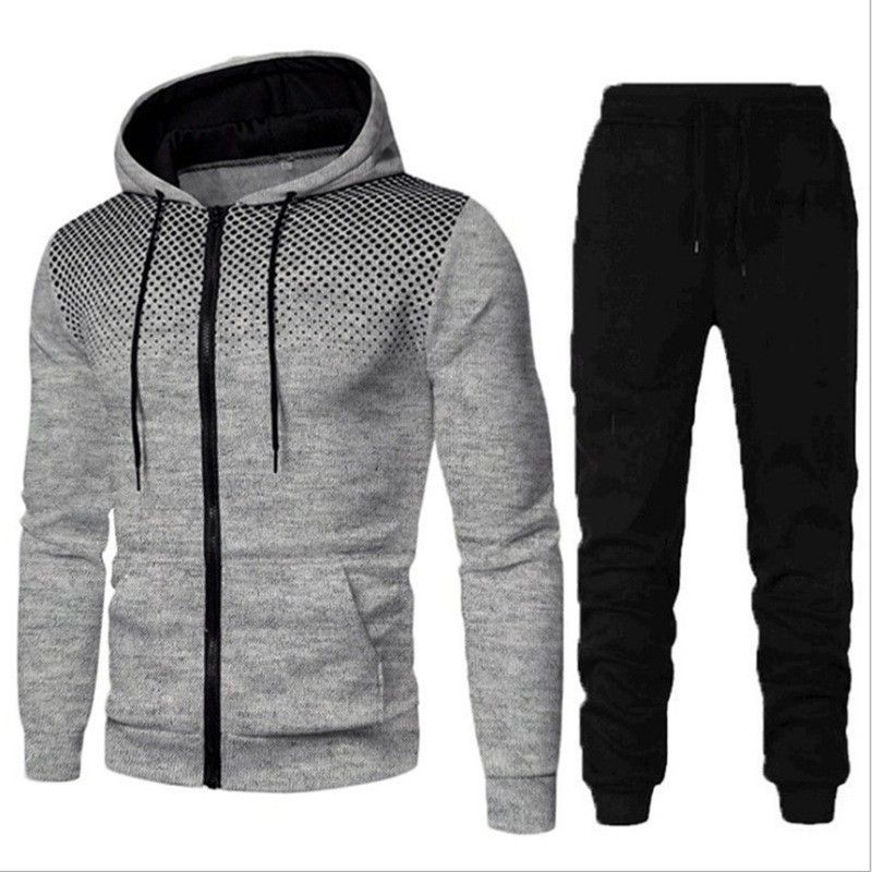 Fleecegefüttertes Kapuzenpullover-Set mit Punktmuster und Reißverschluss für Herren und Damen – lässige Sportbekleidung für Herbst und Winter (mehrere Farben und Größen)_voghion.com