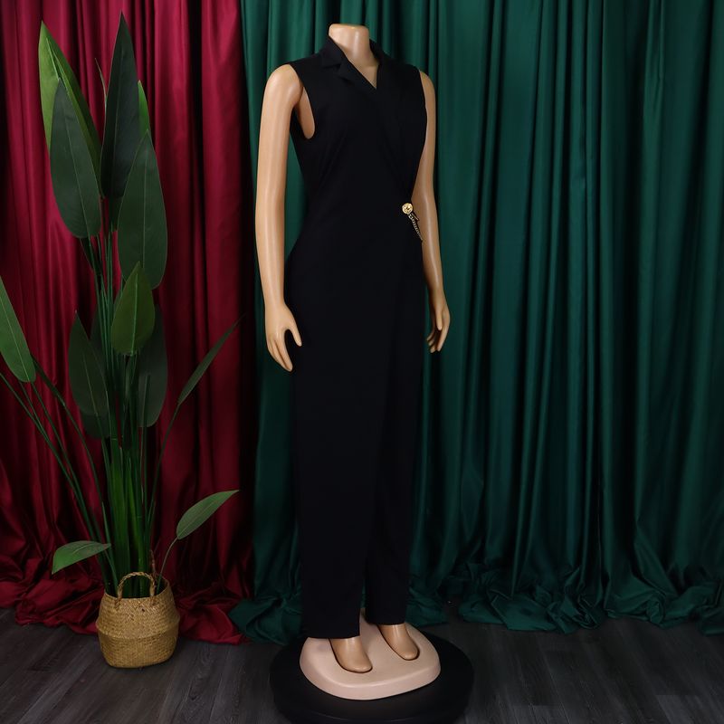 Dameskleding Zomer Mouwloos Pak Kraag Temperament Elegant Mode Effen Kleur Afrikaans Grote Maat Jumpsuit_voghion.com
