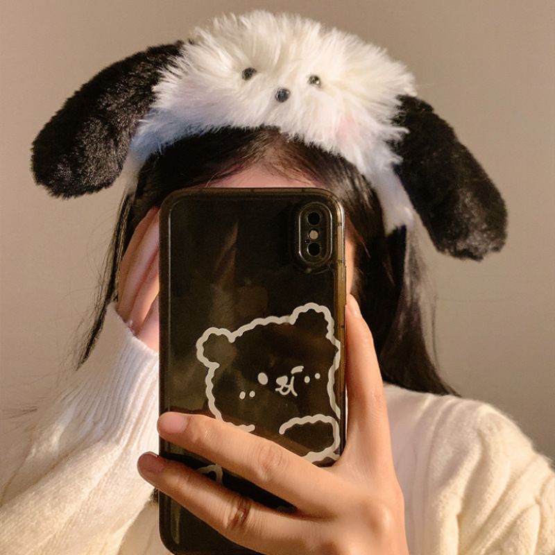 Fascia per capelli a forma di cucciolo di peluche per donna, fascia per capelli da lavare, cravatta, molletta per maschera facciale soffice, accessorio per capelli_voghion.com