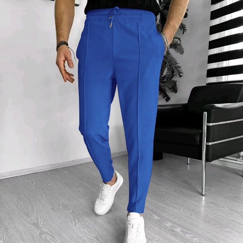 Pantaloni da jogging da uomo in maglia a nido d'ape - Pantaloni casual traspiranti in misto cotone con coulisse per palestra e streetwear (nero/bianco/grigio/kaki/blu navy, S-XXL)_voghion.com