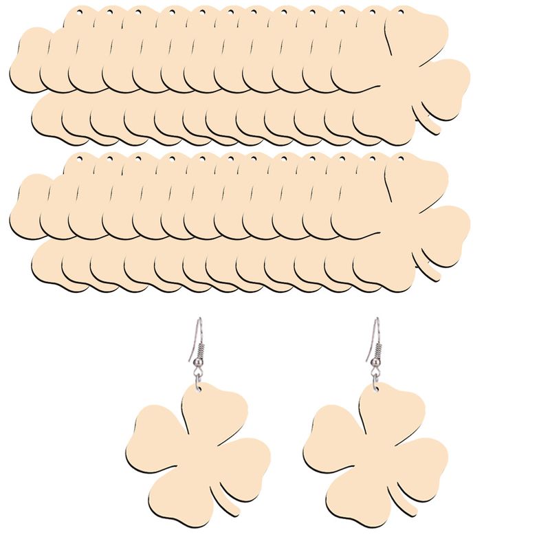 Creative design primary color Clover wooden daisy earrings fashion style earrings factory foreign trade supply earrings_voghion.com