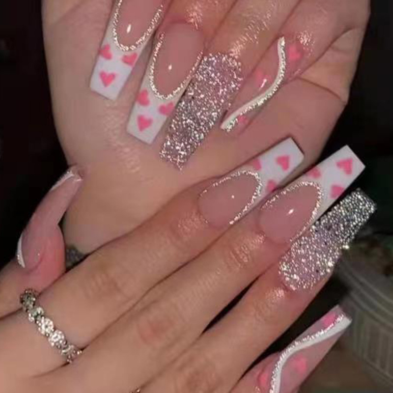 24 pezzi balletto lungo falso N con farfalla strass design rosa copertura completa punte finte per unghie indossabile bara pres ail ail_voghion.com
