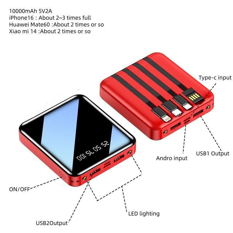 10000mAh Power Bank, 4 In 1 Portable Mobile Charger For Smartphone, USB Rechargeable Power Bank With Digital Display & LED Light, Multifunctional Powe_voghion.com
