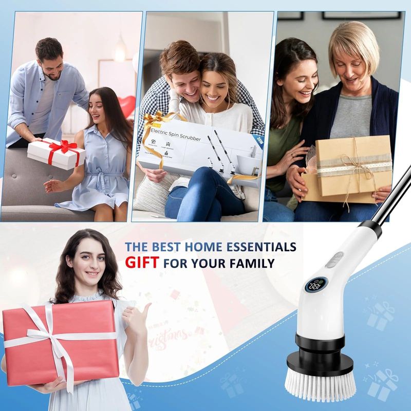 Electric Spin Scrubber,Cordless Cleaning Brush, Extendable Handle, 7 Replaceable Heads,White_voghion.com