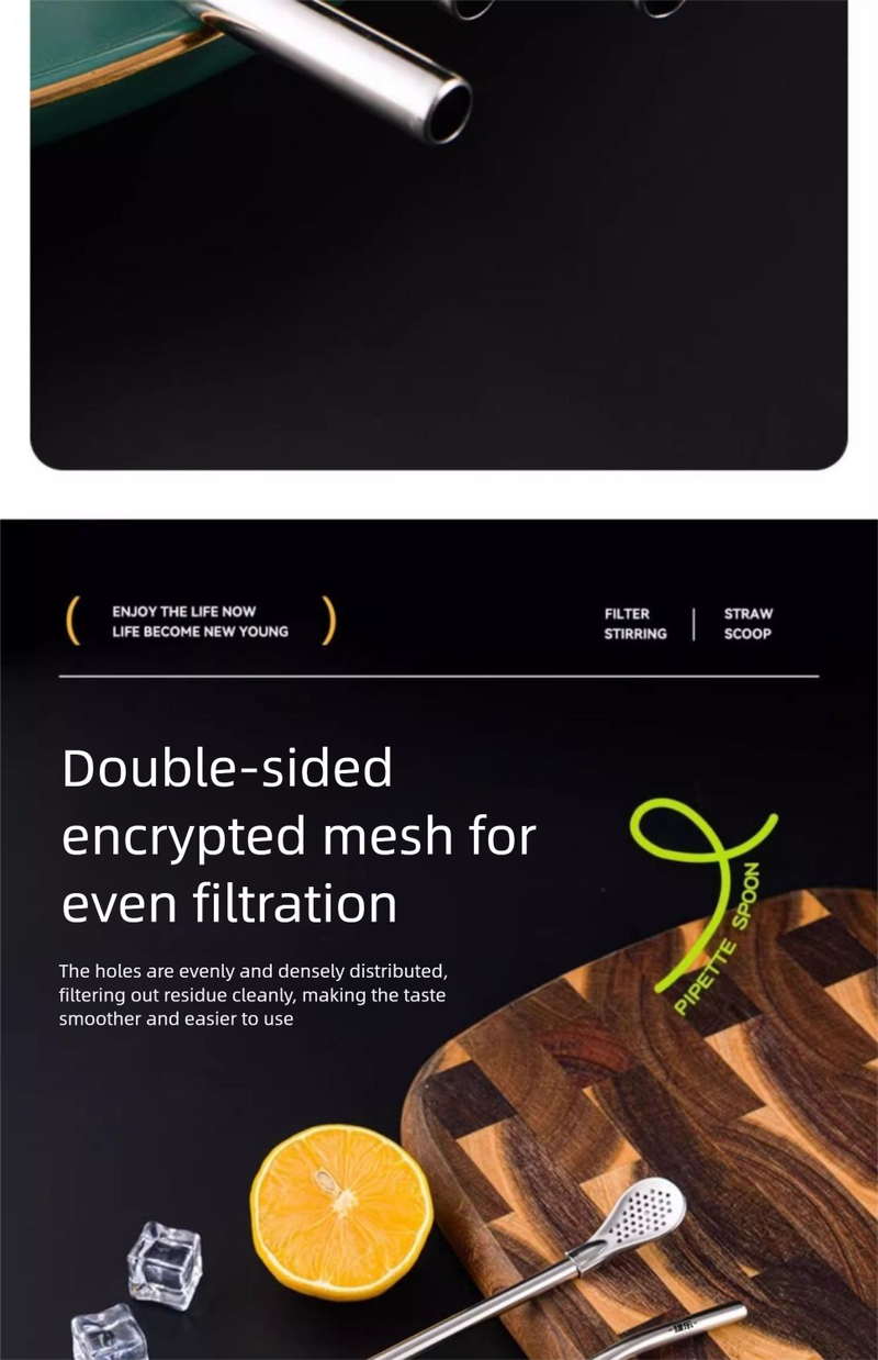 Xiongle 304 Stainless Steel Straw Stirring Extended Handle Office Home Cup Filter Residue Spoon_voghion.com