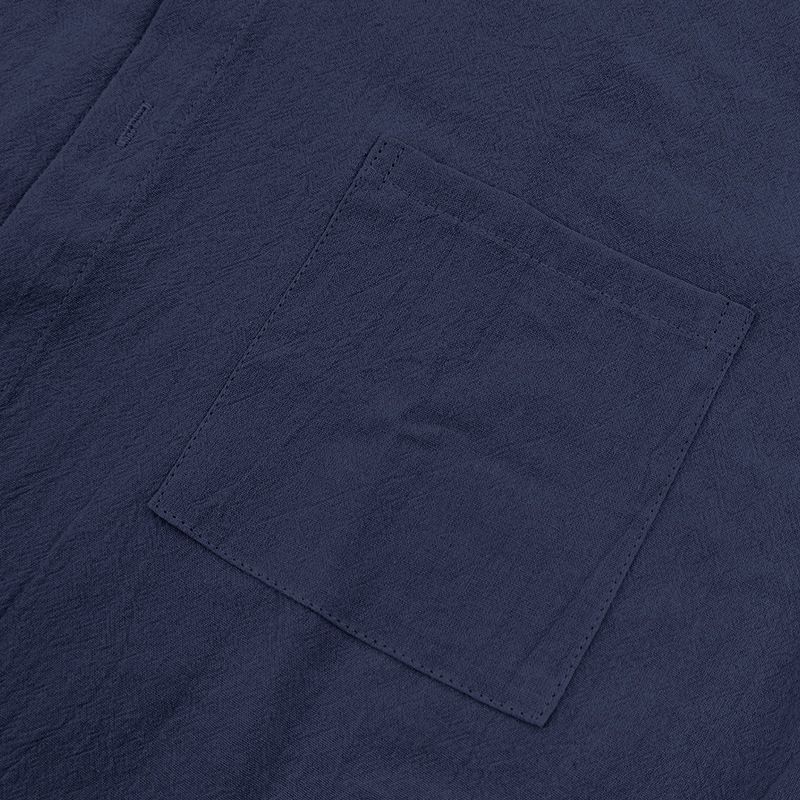 Camisa de lino de manga corta para hombre, nueva, de color liso, con cuello alto y bolsillo, holgada, informal_voghion.com