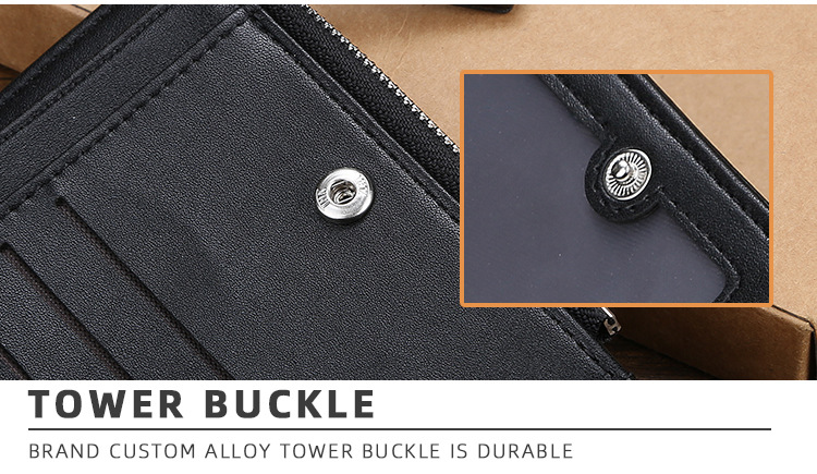 Men's short wallet baellerry version with multiple card slots for driver's license card holder thin zipper buckle coin purse_voghion.com