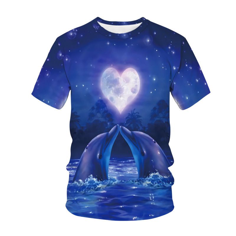 Camiseta masculina de verão com estampa 3D de golfinhos e animais subaquáticos, manga curta_voghion.com