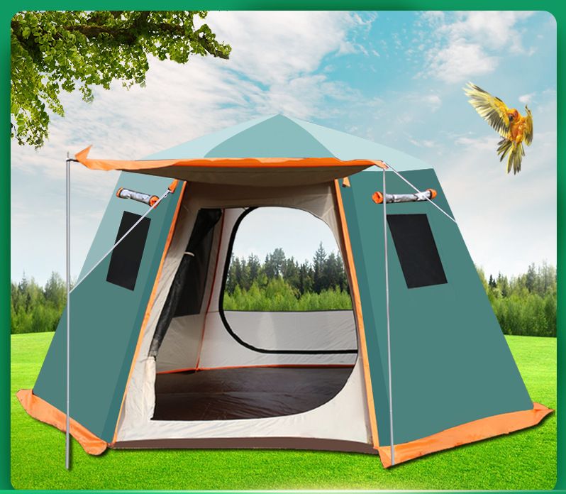 Outdoor Automatic 3-4 5-8 Person Sun Protection Rainproof Camping Double Layer Aluminum Pole Hexagonal Tent_voghion.com