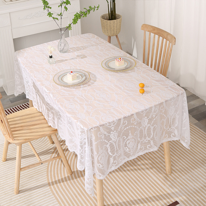 Französische Spitzentischdecke im Prinzessinnen-Stil, dekorative Tischdecke, weiß, rechteckig, amerikanische Esstischdecke, Teetischdecke, Matte_voghion.com
