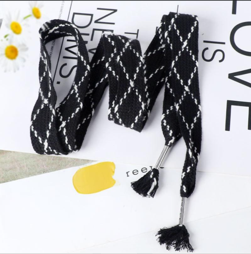 Shoe Accessories Colorful foot tassel waist rope plaid flat wide cotton yarn suitable for shoelaces pants belt metal_voghion.com