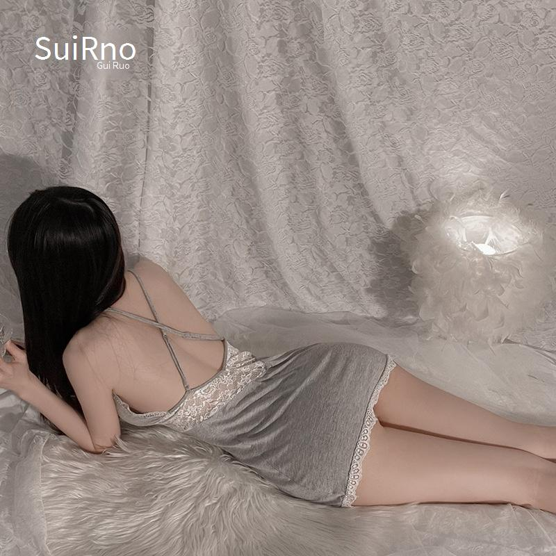 Women's Sexy Lingerie Chest Pad Large Size Sling Nightdress Comfortable Solid Color Pajamas Backless Home Clothes Suit_voghion.com