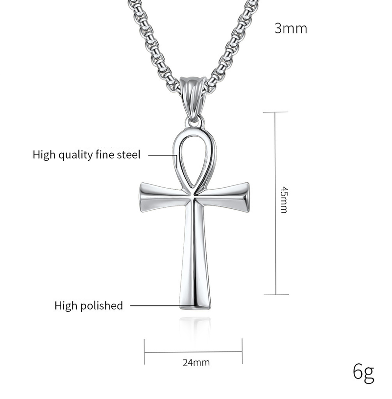 Collana con ciondolo a forma di croce Ankh in acciaio inossidabile, da uomo, con personalità, in titanio e acciaio, con ciondolo a forma di croce._voghion.com