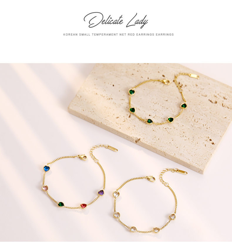 Bracelet tendance pour femme, mini cœur en zircon coloré, bijou de niche en acier inoxydable de haute qualité_voghion.com