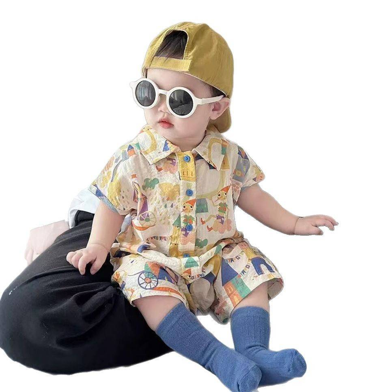 New Summer Baby Short Sleeved Jumpsuit For Boys, Holiday Style, Casual Romper, 100 Day Old Hong Kong Trendy Climbing Clothes_voghion.com