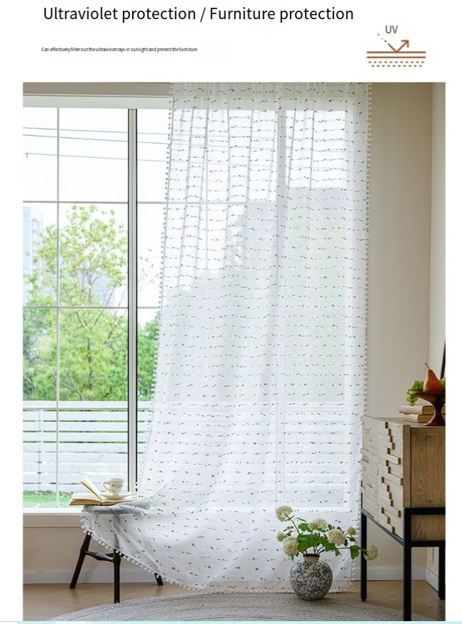 Rainbow Sheer Curtains With Lace Trim - Light Filtering Voile Window Drapes For Bedroom, Kitchen, Balcony - Candy Color Boho Room Decor_voghion.com