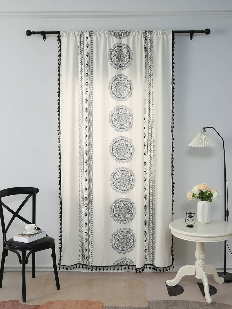 Gordijnen met zwarte cirkelprint, transparante polyester gordijnen met geometrische patronen en appelbloesempatronen, moderne lichtfilterende raamdecoratie_voghion.com