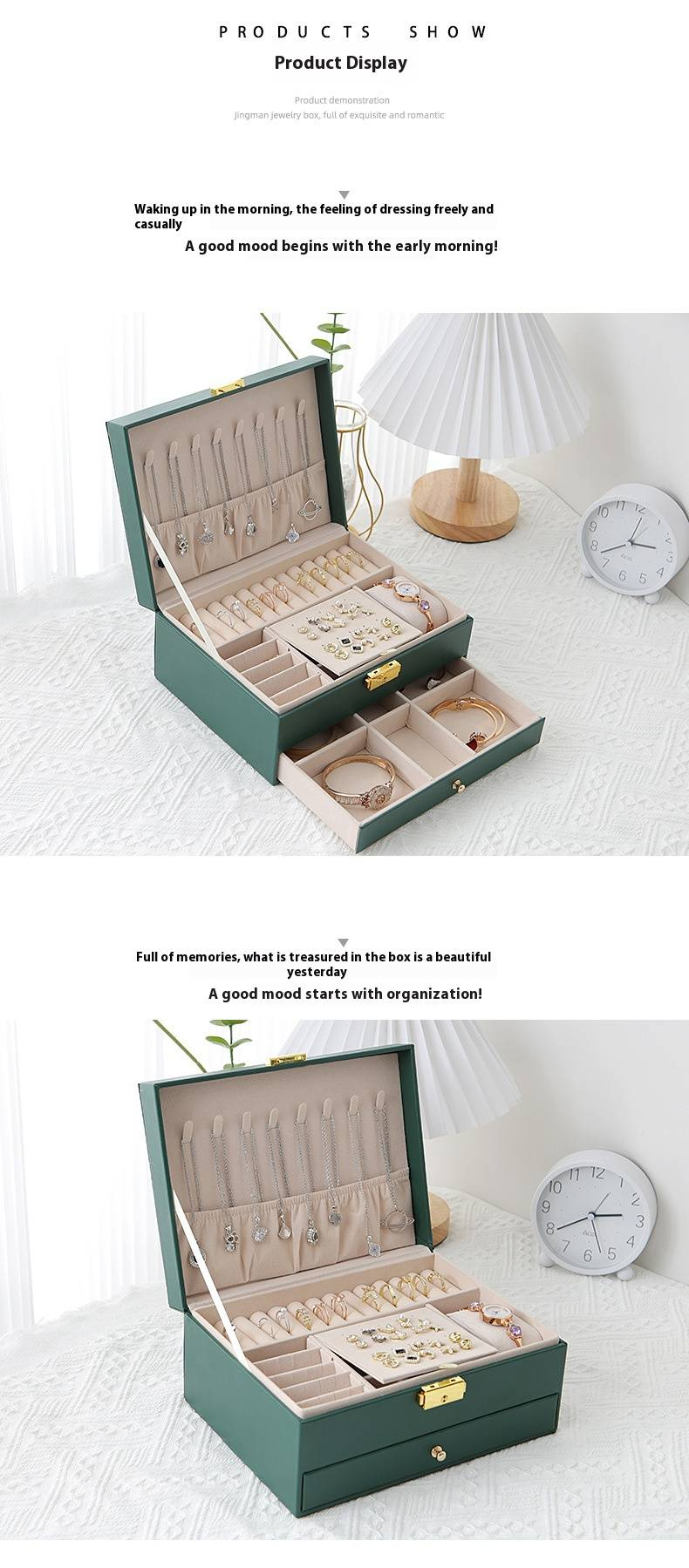 Doppelschichtige Schmuckschatulle aus Leder im Schubladenstil, hochwertige Ohrring-Handschmuckschatulle, Ohrring-Ohrring mit Schloss, Schmuck-Aufbewahrungsbox_voghion.com