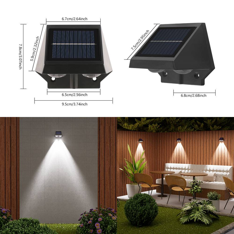 Solar-Wandleuchten für den Außenbereich, wasserdicht, dekorative Gartenbeleuchtung, LED-Solar-Wandlampe für Terrasse, Balkon, Villa, Weg (weißes/warmes Licht)_voghion.com