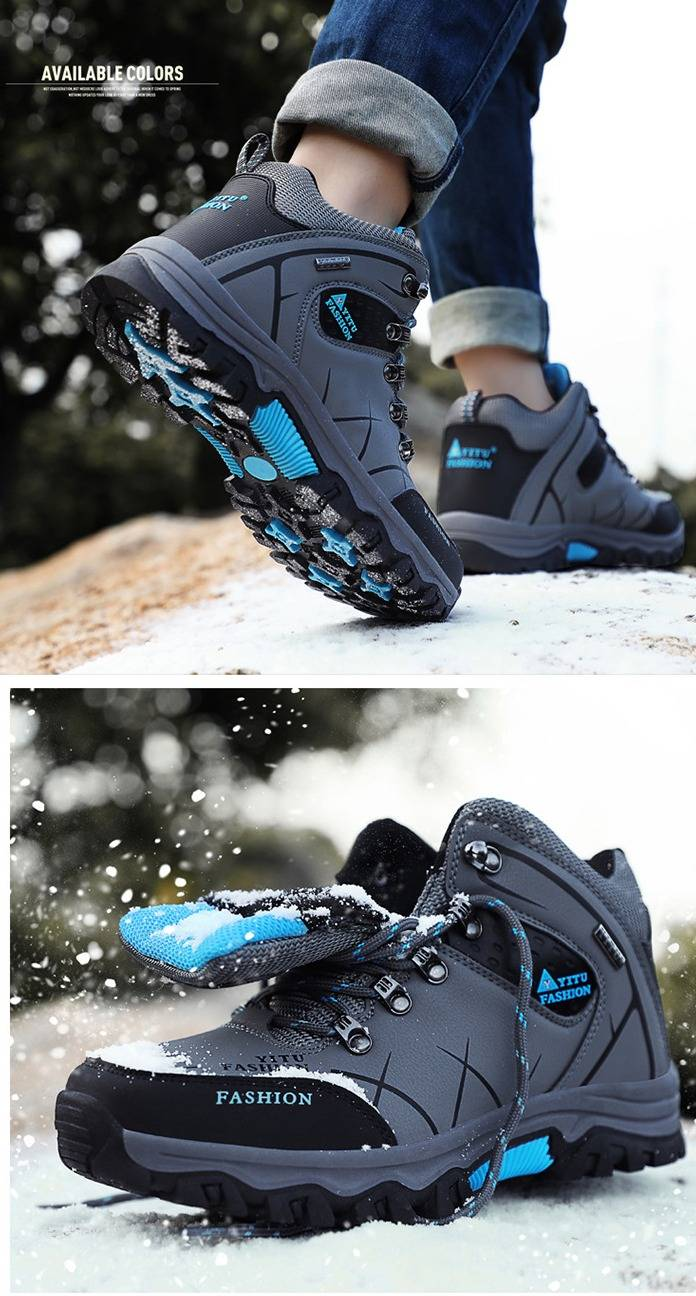 Scarponi da trekking invernali da uomo - Scarpe impermeabili in pelle con fodera in pile, suola in gomma antiscivolo per trekking all'aperto e terreni innevati_voghion.com