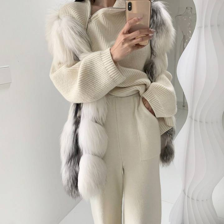 Damenbekleidung High Neck Zip-Up Strickpullover Winter Oversize Pullover Chic Casual White Cropped Top_voghion.com