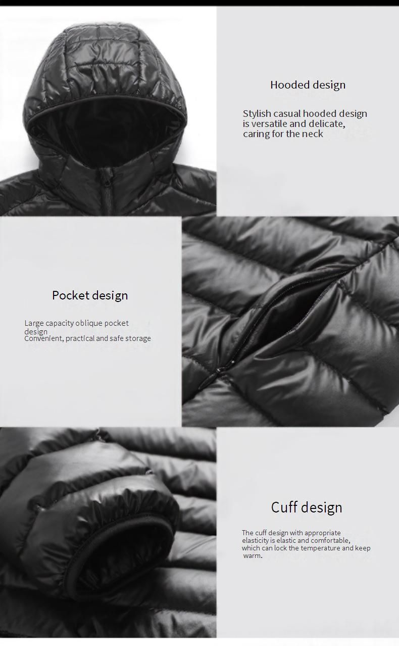 Ultraleichte, verstaubare Daunenjacke für Herren – 600 FP, 90 % weiße Entenfedern, Kapuzenmantel, maschinenwaschbar (Schwarz/Grau/Marineblau/Burgunderrot/Königsblau)_voghion.com