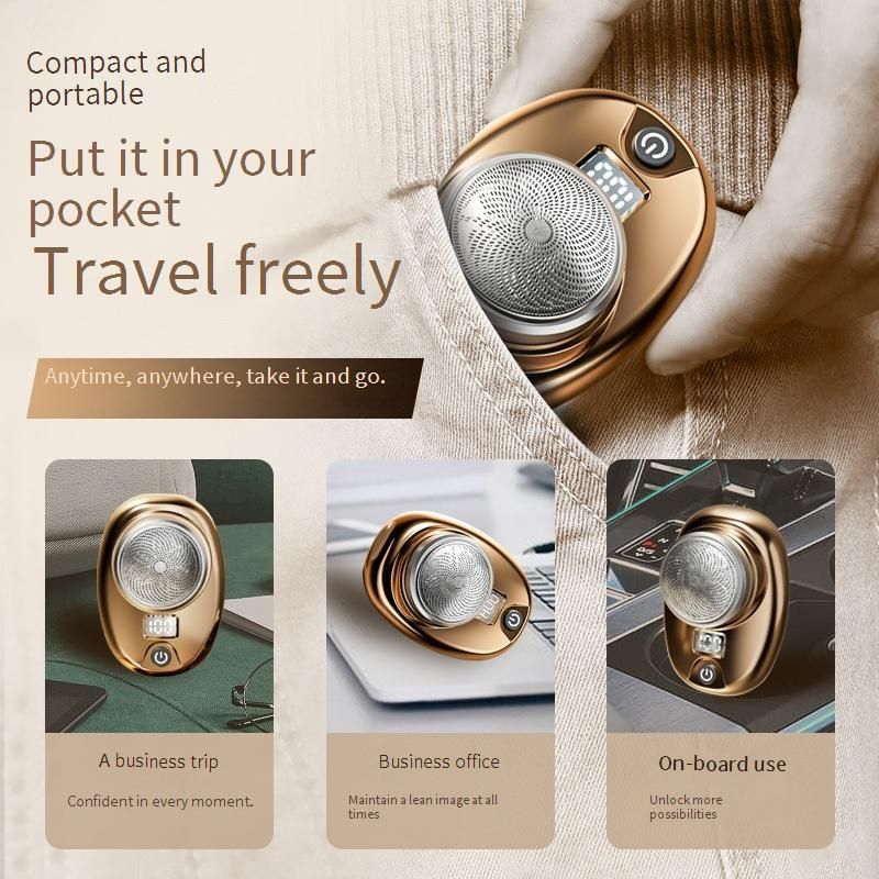 2202 Mini Electric Shaver For Men - 6-Blade Rotary Head, Waterproof, Portable Travel Razor With LED Display_voghion.com