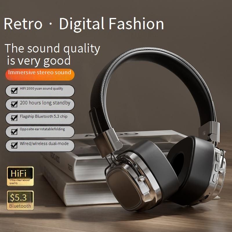 Wireless Bluetooth 5.3 Over-Ear Headphones With Deep Bass, Retro Style, Lightweight Comfort For Music, Gaming & Work_voghion.com