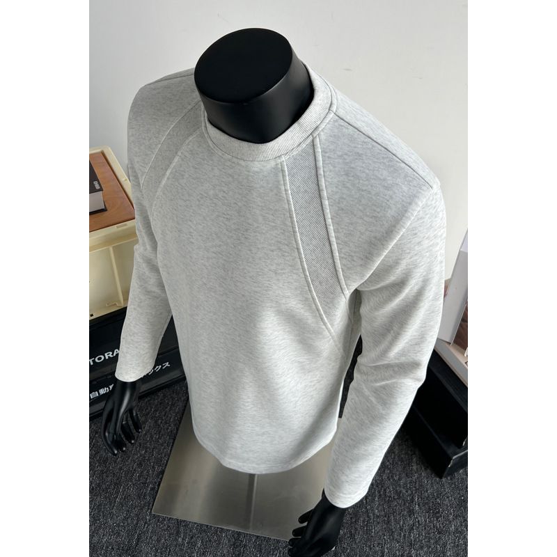 Maglietta a maniche lunghe in cotone cinese con cuciture Cleanfit, da uomo, con scollo rotondo, modello primaverile e autunnale, con spalle anteriori in stile retrò americano_voghion.com